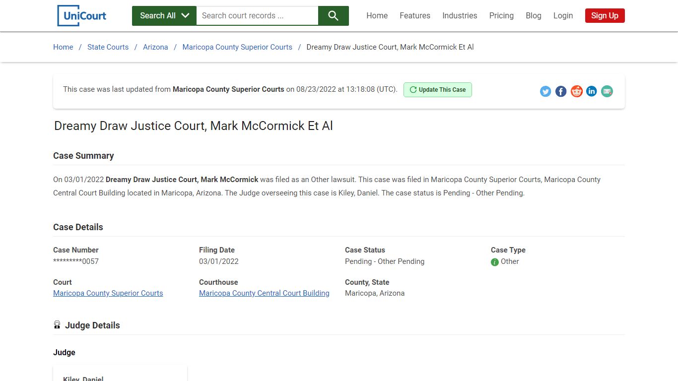 Dreamy Draw Justice Court, Mark McCormick Et Al | Court Records - UniCourt